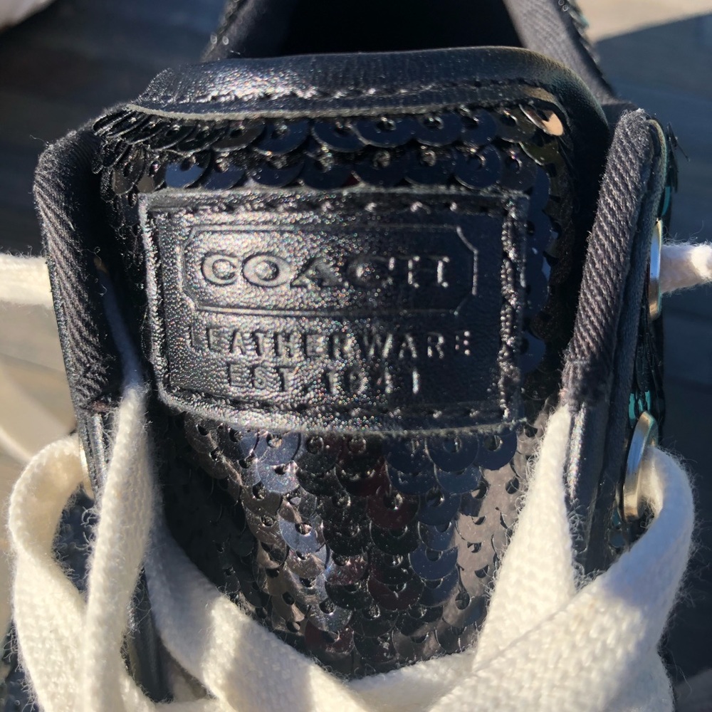 NWOT Coach Sequin Black Sneakers 6.5 B - Picture 7 of 8